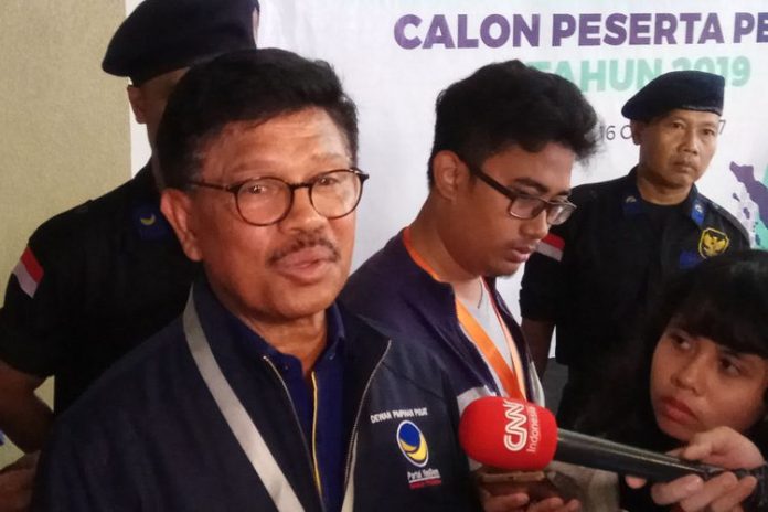 Sekretaris Jendral DPP Partai Nasdem Johnny G Plate menargetkan partainya dapat meraih double digit suara pada Pemilu 2019 mendatang. Jakarta, Jumat (13/10/2017).(KOMPAS.com/ MOH NADLIR )