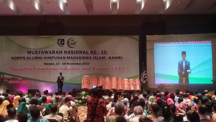 Presiden Jokowi saat membuka acara Munas KAHMI yang Ke-10 di Hotel Santika, Jumat (17/11/2017)